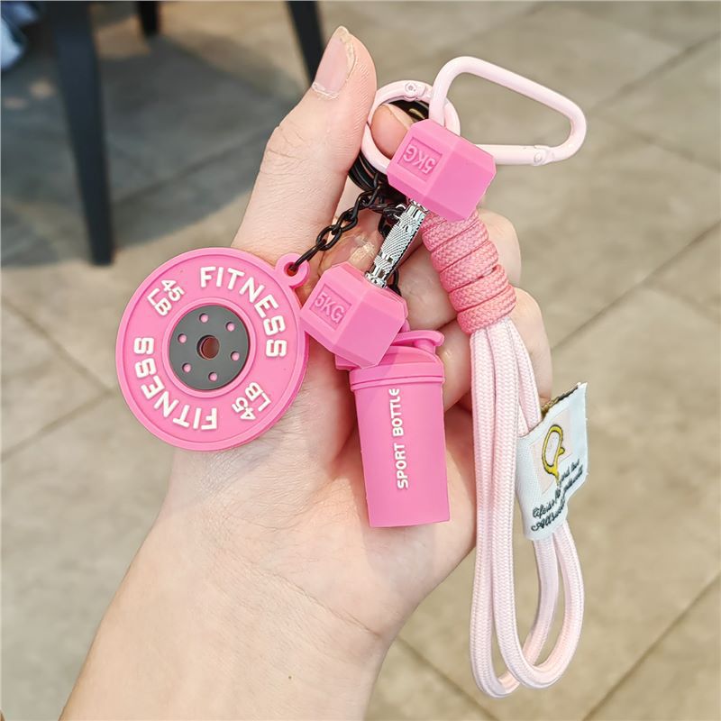 Llavero de fitness barra colgante deportivo creativo mancuerna mochila escolar periférica deportes taza de agua colgante regalo para hombres y mujeres