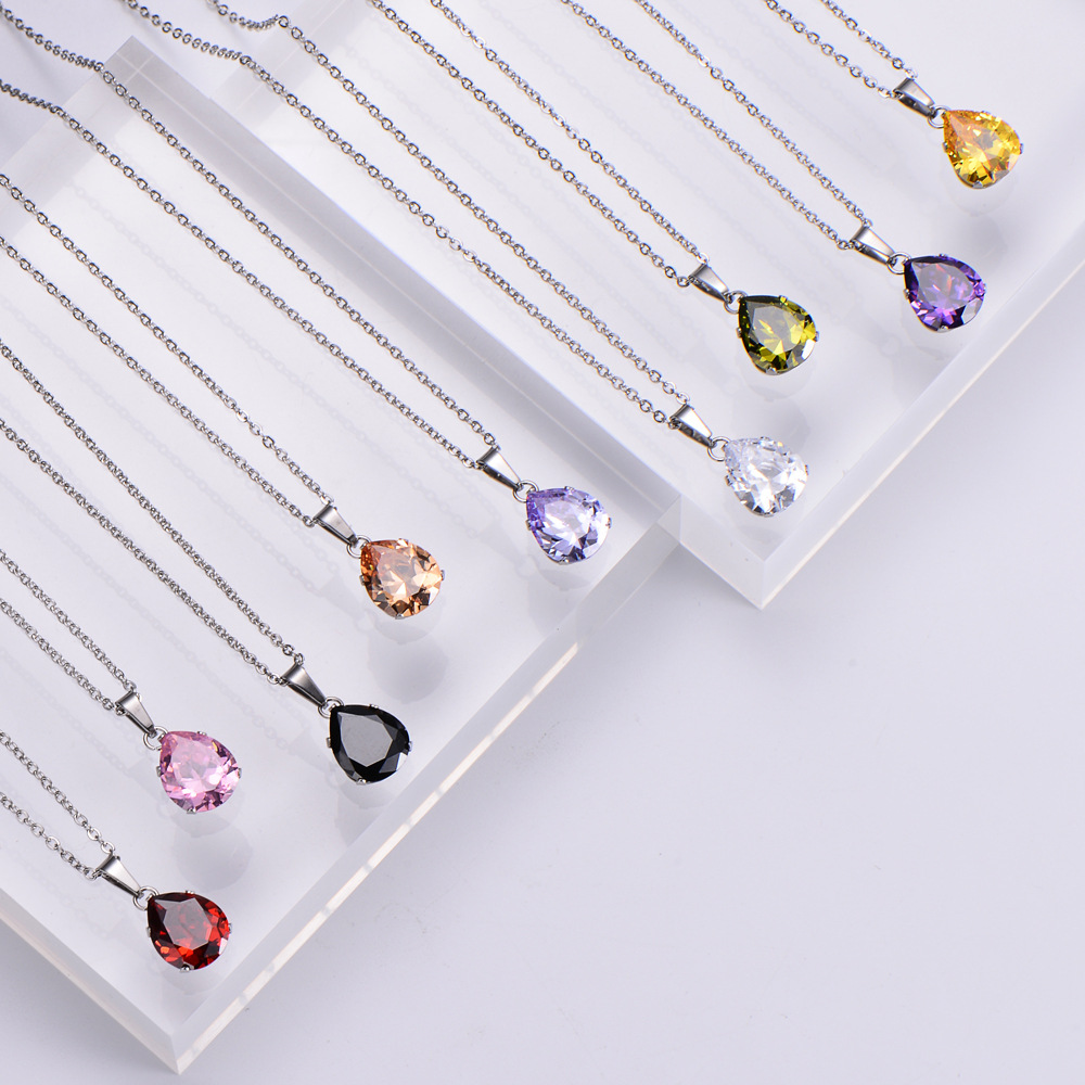new zircon pendant necklace niche design sense water drop shape necklace earrings set