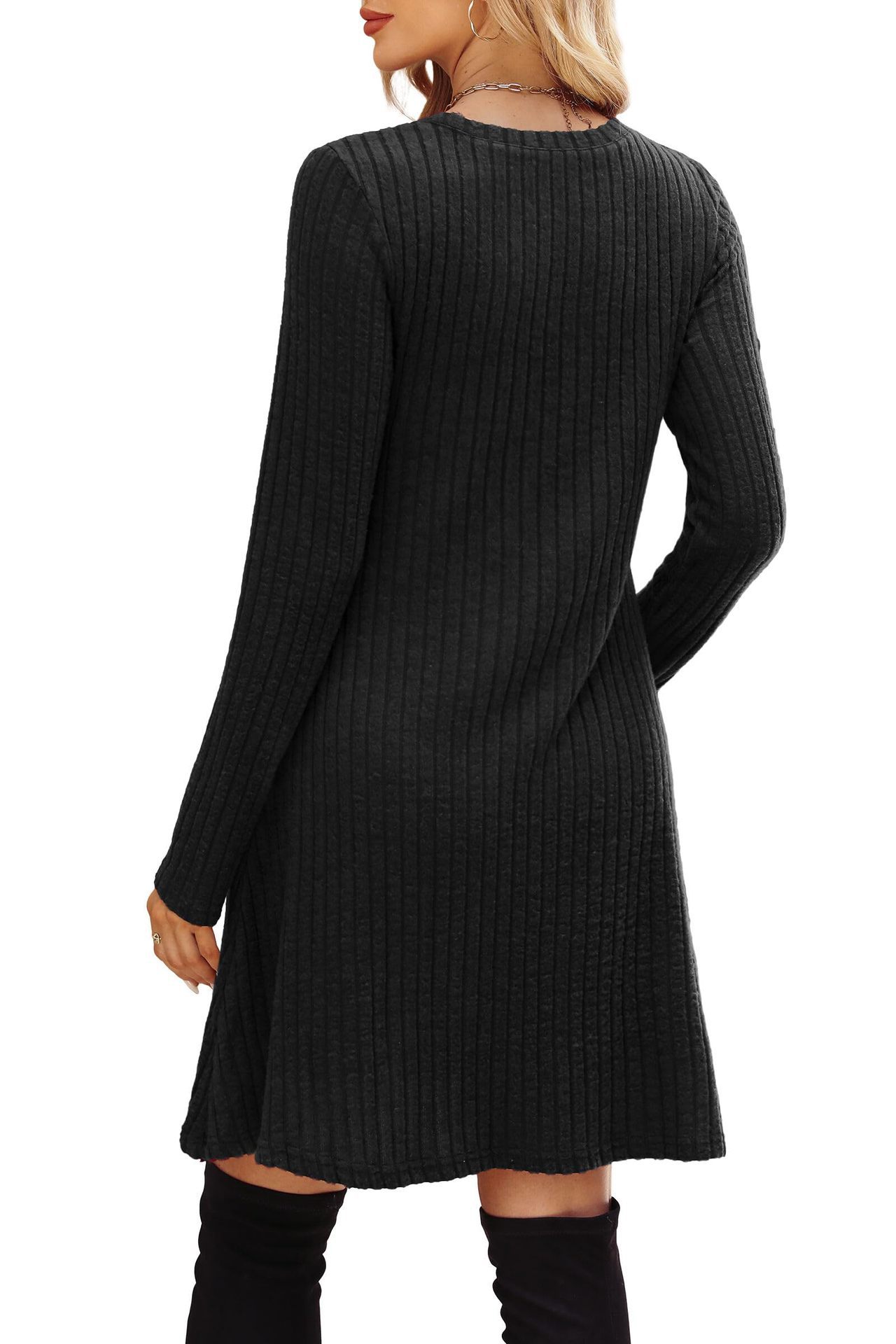 Bohemian Mid-length Autumn Winter Dress Irregular Brushed Ribbed Skirt_voghion.com
