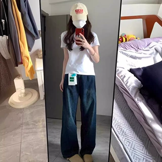 白色短袖T恤女纯棉2026新款夏季简约纯色正肩宽松显瘦小个子上衣