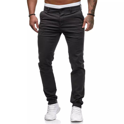 Summer New Amazon Import and Export Leisure Long Pants for Men Western Style Slim Fit Youth Plain Color Men's Long Pants Wholesale