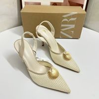 New shallow mouth pointed back strap single shoe with gold buckle thin heel sandals, fashionable and versatile banquet women's high heels