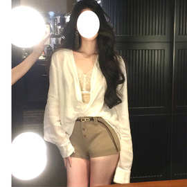 纯色显瘦气质感慵懒风新款防晒衬衫衬衣女百搭纯欲风小吊带上衣女