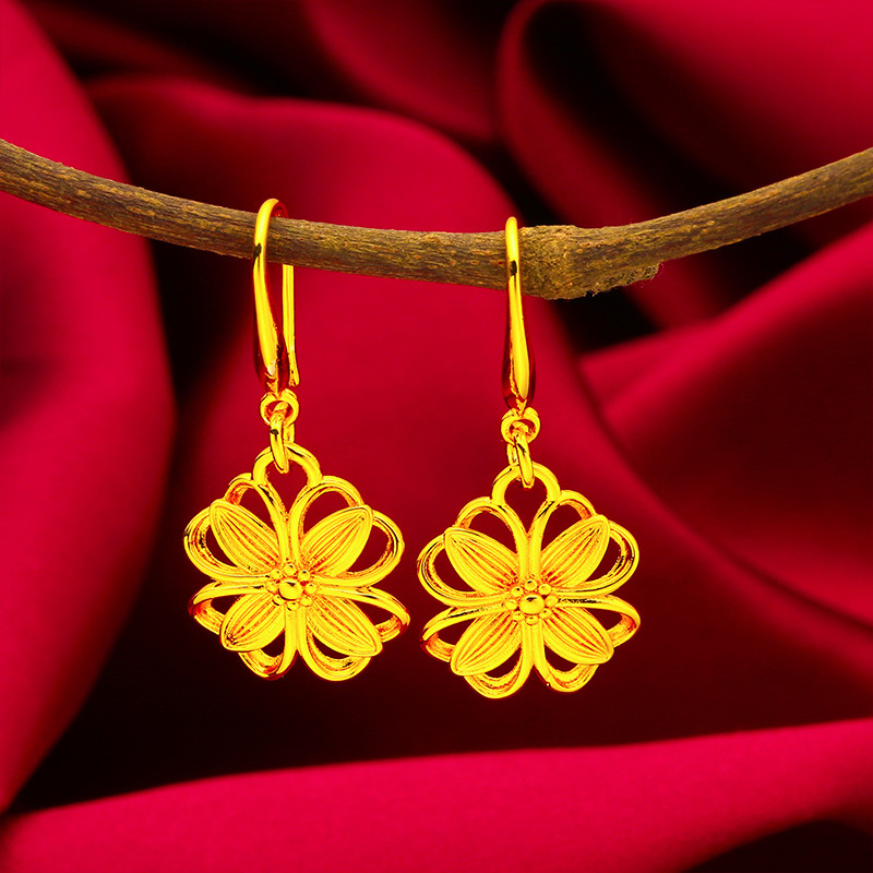 Vietnamese Sand Gold Women's Leaf Earrings Women's New Fashion Sand Gold Jewelry Amazon Jewelry Leaf Earrings 33