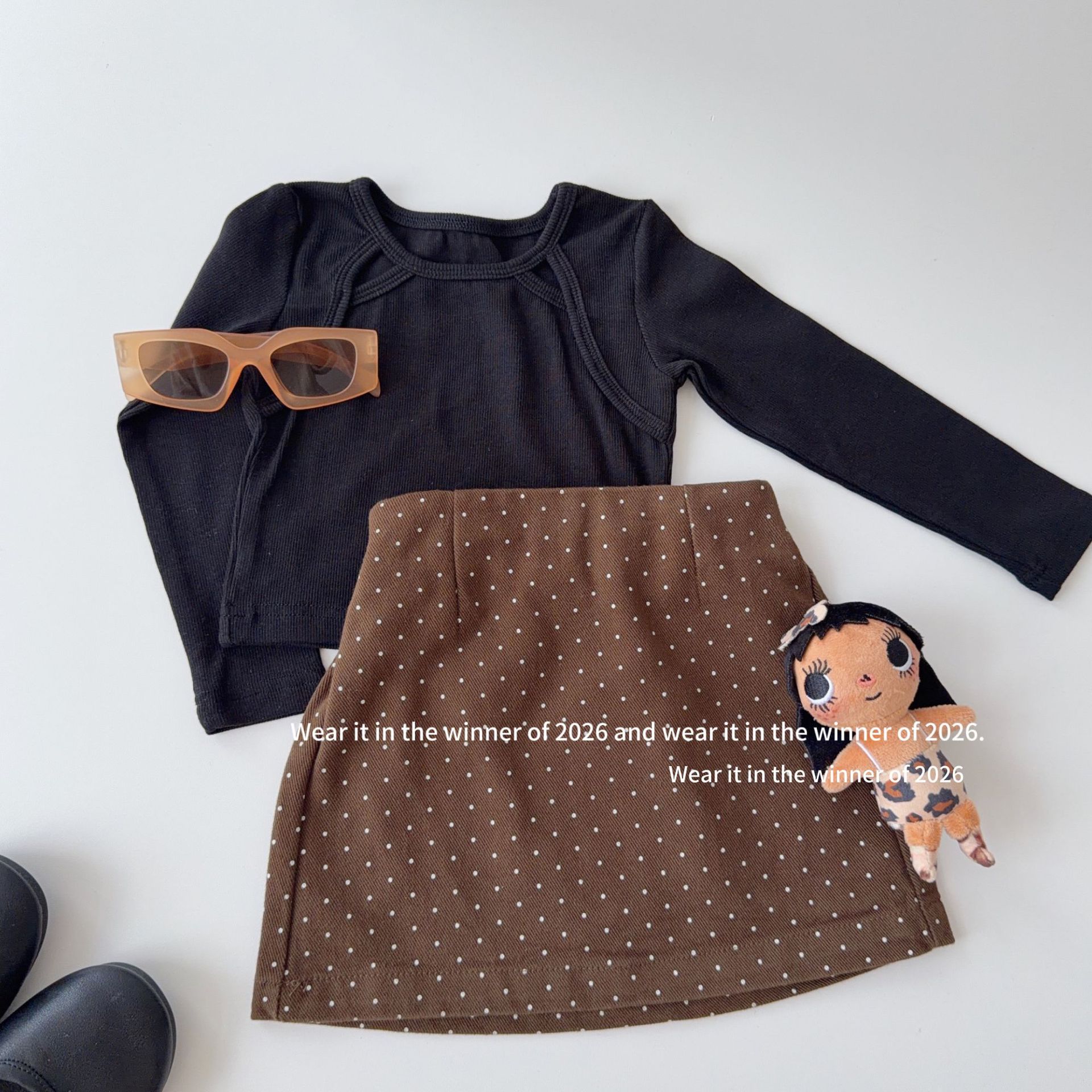 【With Shorts】2026 New Korean Style Autumn Polka Dot High-Waisted Versatile Casual Short Skirt for Baby Girls