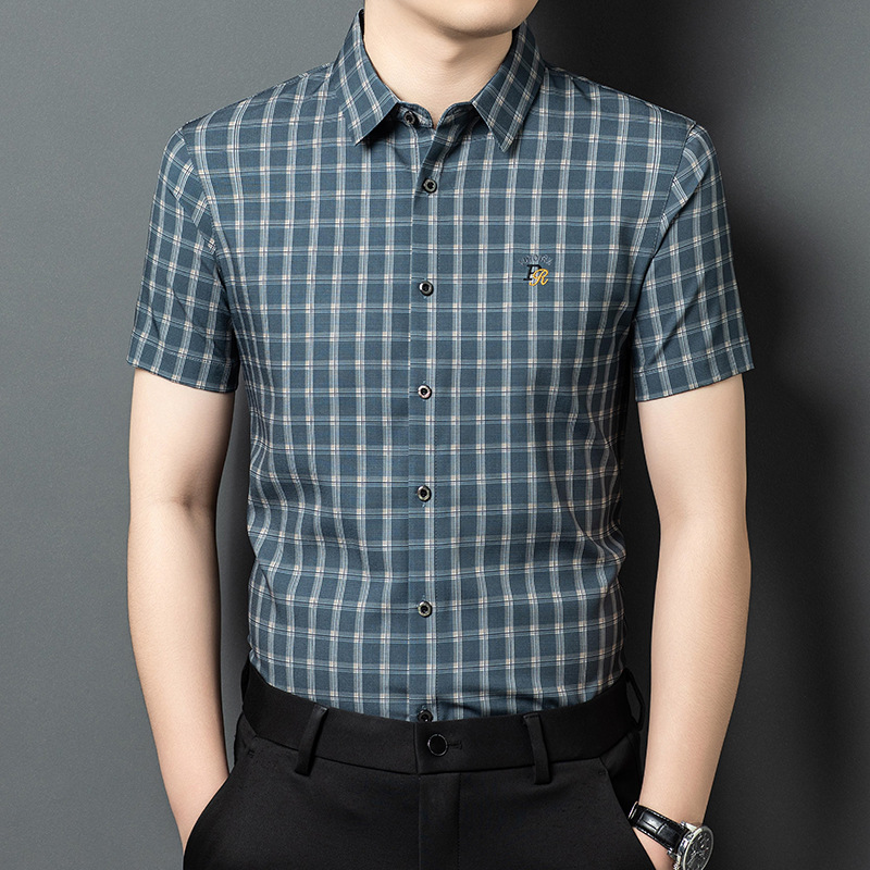 New Short-sleeved Shirt Men's Summer High-end Business Men's Plaid Casual Shirt Medium-young Luxury Fashion Top