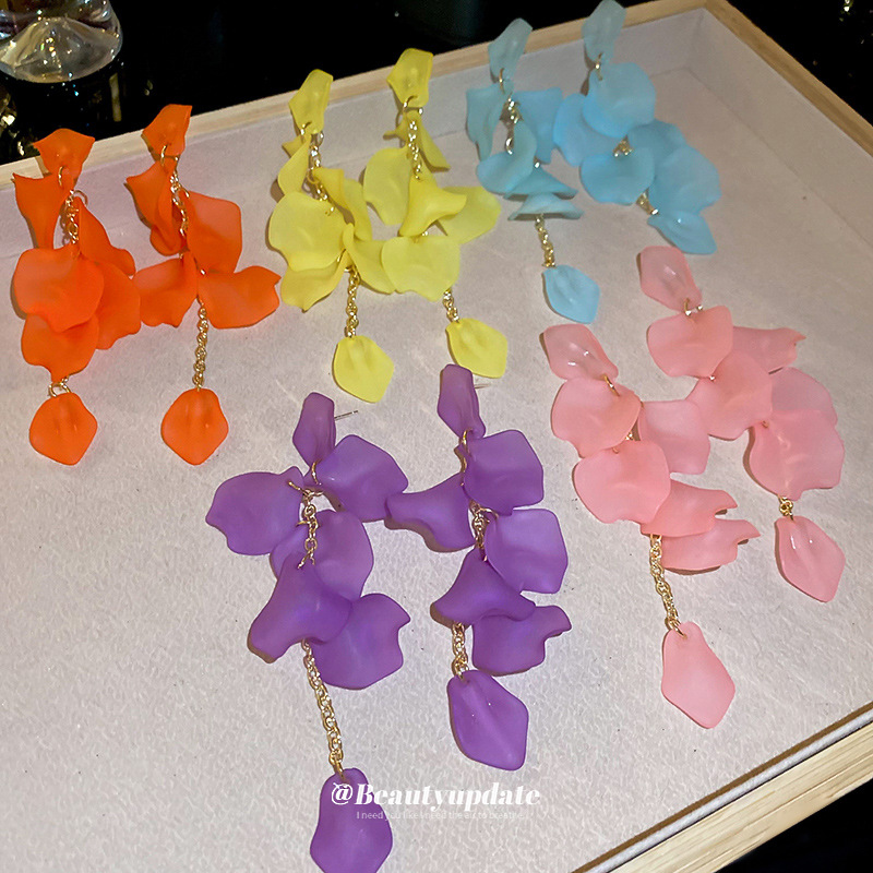 Pendientes de borla de flor de acrílico con aguja de plata Pendientes de temperamento fresco pequeño transfronterizo Pendientes de moda de alta gama Mujeres