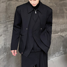 秋季暗黑系双层结构型设计磁吸扣夹克男发型师小众痞帅假两件外套