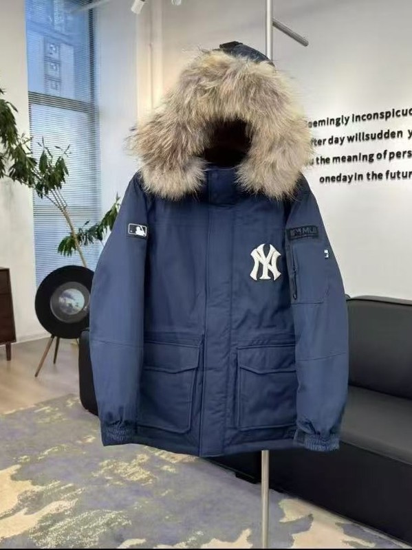 MLB中长款羽绒服冬季情侣款可拆卸毛领加厚宽松显瘦抗寒保暖外套|undefined