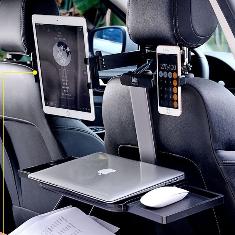 Car-mounted phone and tablet holder for rear seat headrest, multifunctional support for iPad, automotive accessories