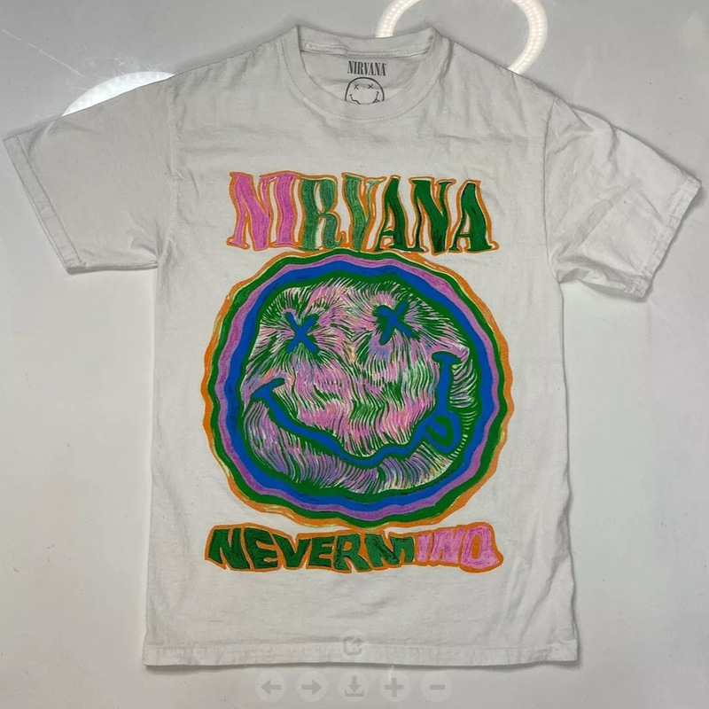 Cross-border New T-shirt Hot Nirvana Band Nevermind Pattern Women's White Short-sleeved T-shirt Watermark logo