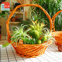 ZQ柳藤编花篮舞蹈道具跳舞篮鲜花篮子婚庆小花篮手提客厅插花编织