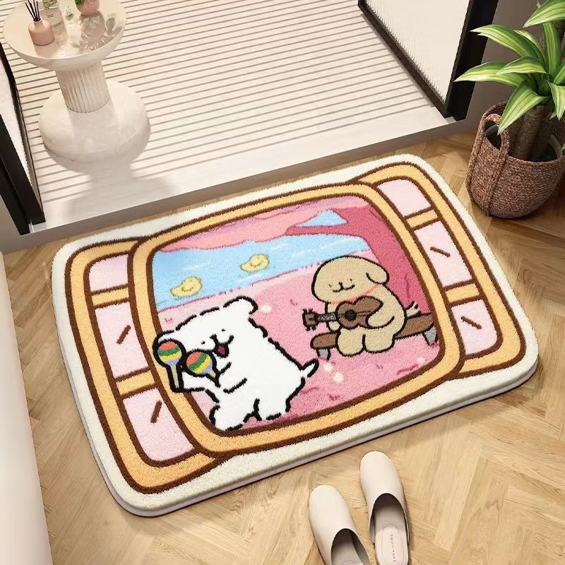 Line puppy skin-friendly imitation cashmere mat cartoon home entrance door mat soundproof cool carpet wholesale