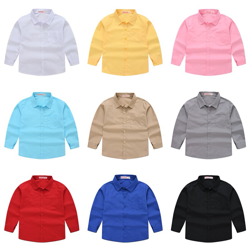 New Children's Casual Solid Color Shirt Large Boys and Girls Multi-color Long-sleeved Formal Shirt Student Costsize