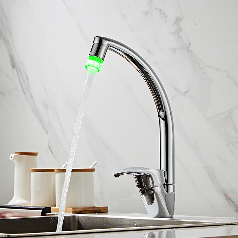 Kitchen silver ingot faucet copper body high hot and cold faucet single hole rotatable dish washing high temperature chameleon head