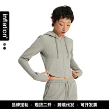 捷展女装|空气层短款连帽外套26春季lulu休闲运动修身收腰长袖女