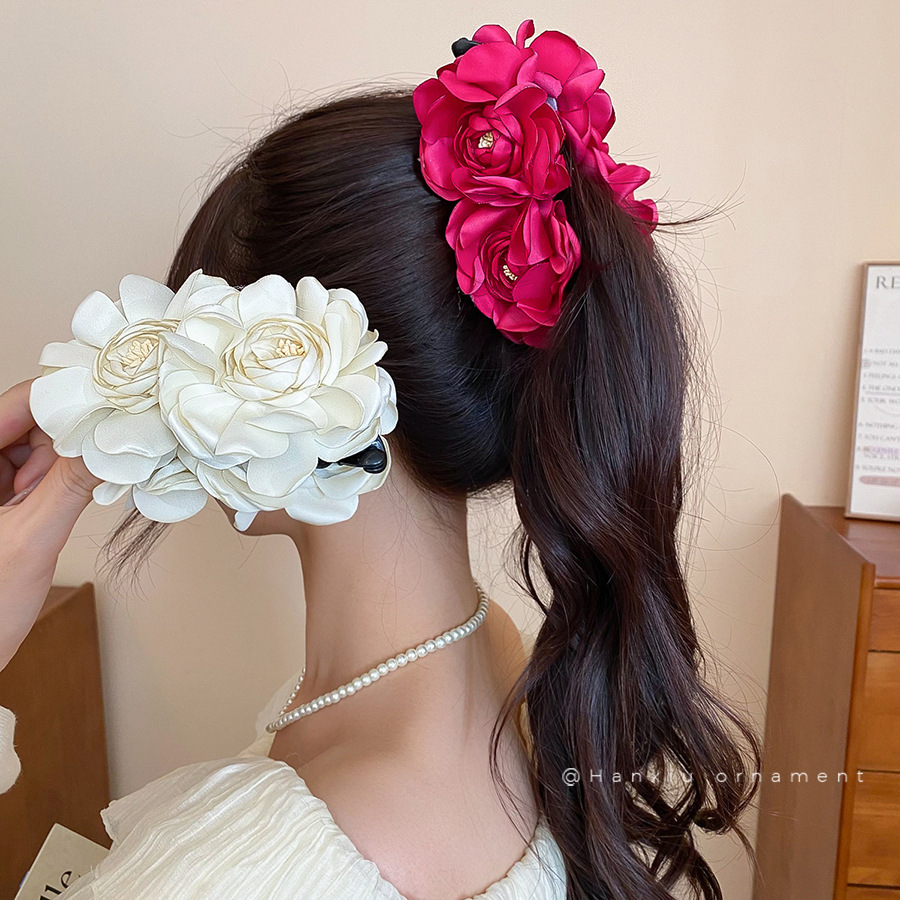 韩系布艺花朵夸张发夹时尚气质个性甜美盘发扭扭夹小众高级感发饰