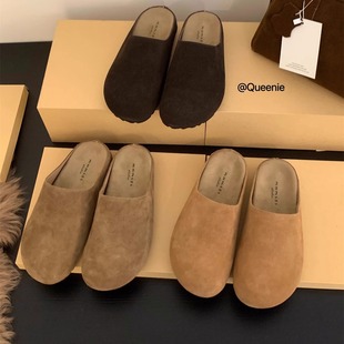 Retro Suede Birkenstock Shoes for Women 2024 New Thick-Soled Toe-Cap Half-Drag Lazy Slip-On Cork Sandals