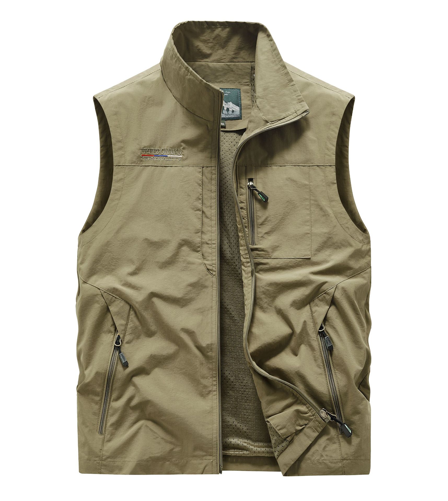 Chaleco de hombre primavera y otoño de bolsillo al aire libre de secado rápido de mediana edad herramientas deportivas de ocio chaleco de color sólido suelto chaqueta