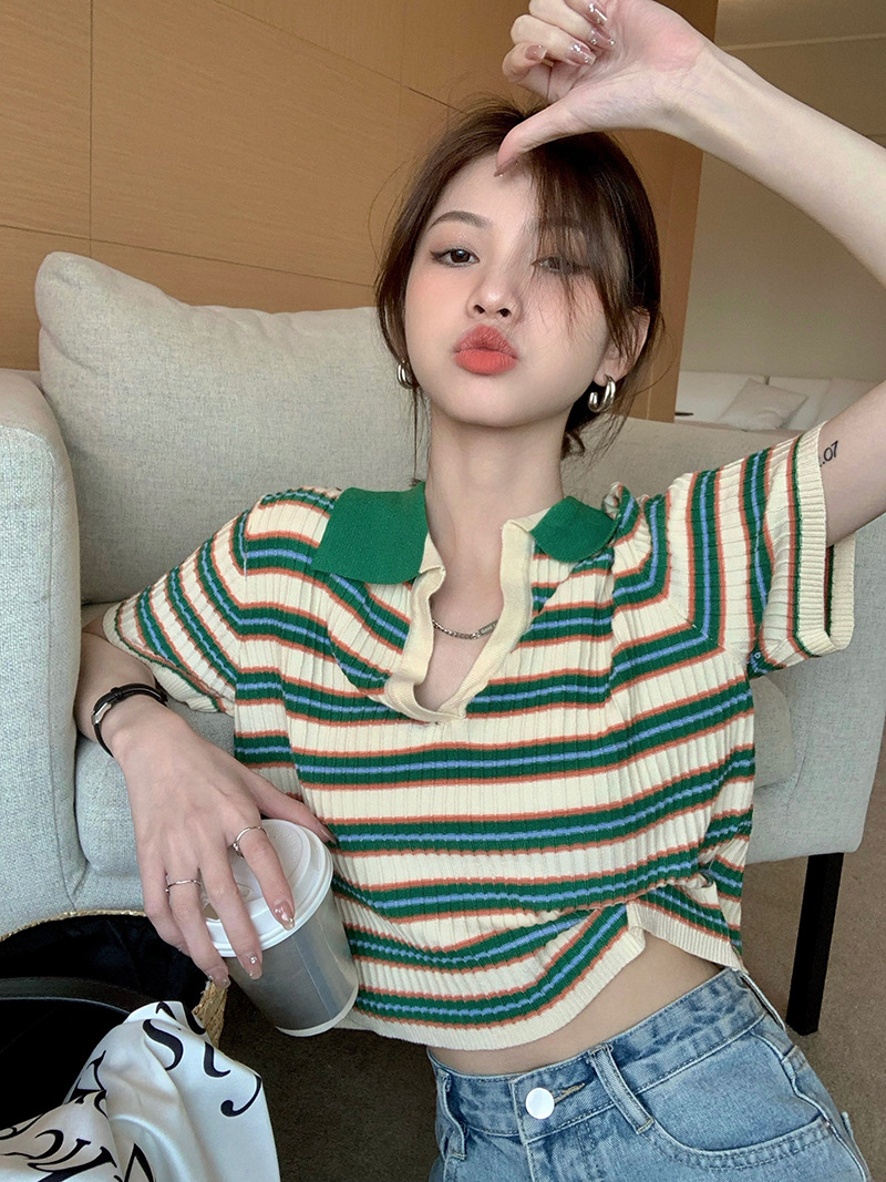 Retro knitted thin summer small design sweater