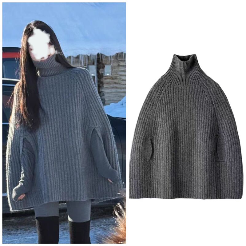 Yi Mengling Korean-style High Collar Poncho Thick Stick Pullover Sweater Autumn and Winter Loose All-match Soft Waxy Knitted Top