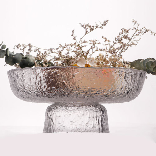 Glass fruit plate home living room coffee table snack crystal plate Japanese tray light luxury tall candy dried fruit plate