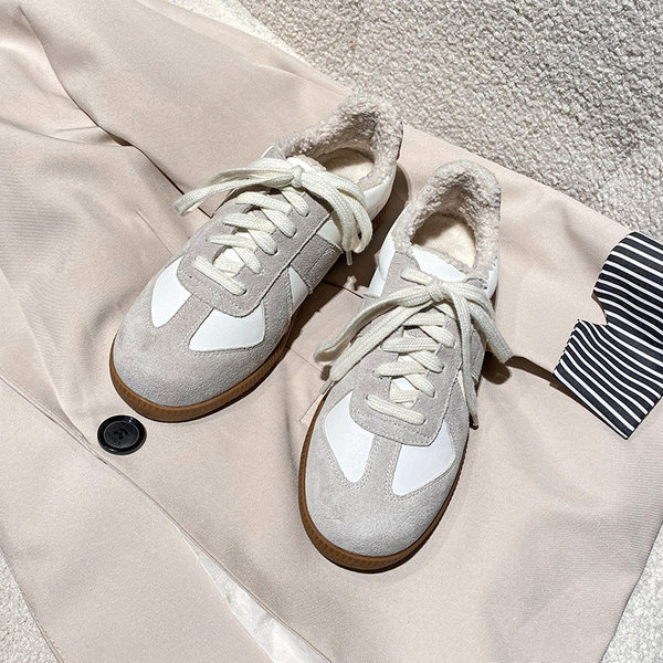Giày sneaker nữ da thật cổ thấp phong cách tối giản, đế cao su chống trượt — V2 lót nhung, V2 một lớp bên trong