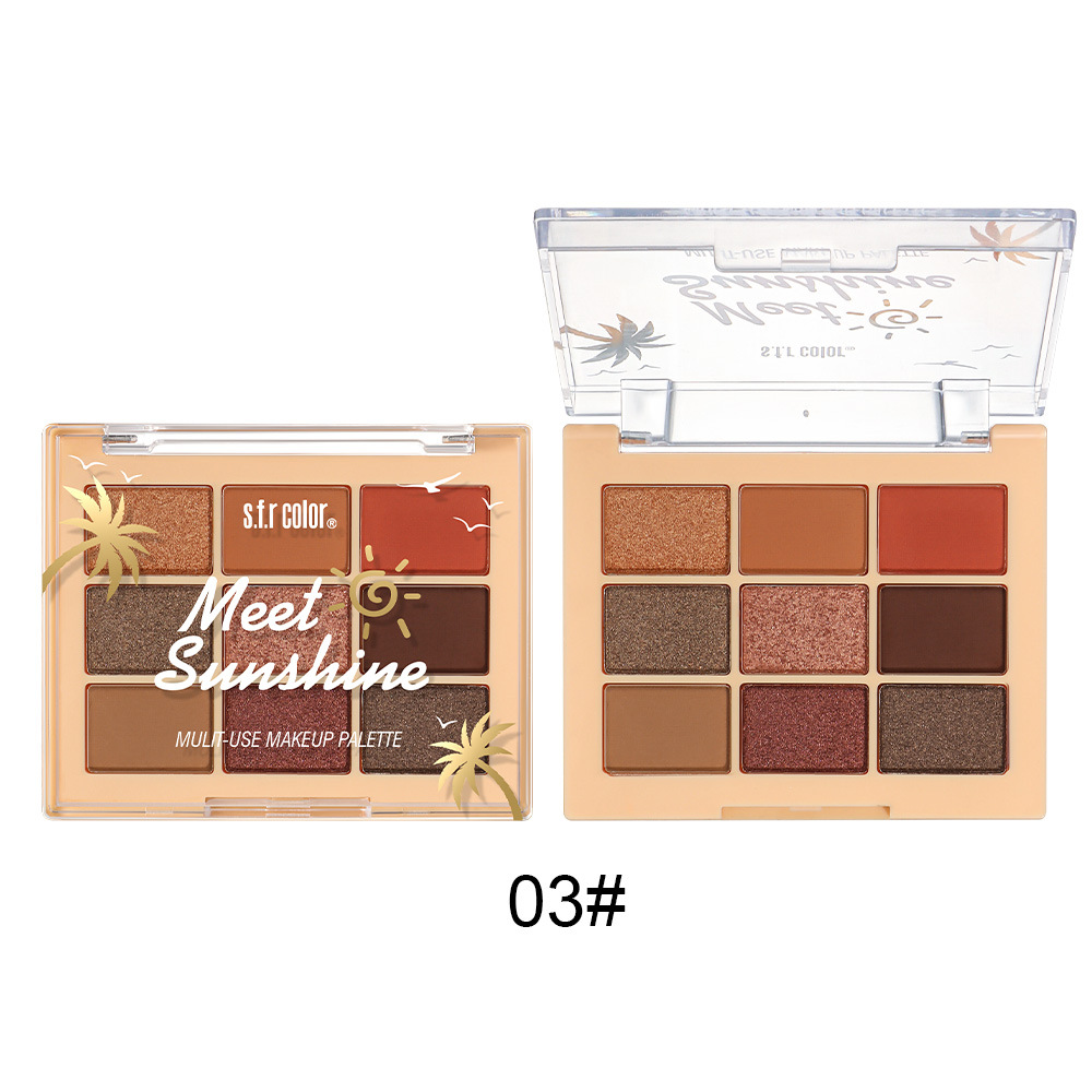 Paleta de sombras de ojos s.f.r en tonos tierra, acabado mate, naranja, marrón, perlado, brillante, chocolate, paleta de nueve colores para mujer, ligera y portátil.