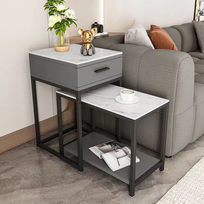 Sofá de tabla de roca simple armario lateral sala de estar móvil pequeño tablero de té al lado del armario lateral sofá cuadrado lujoso ángulo mesas