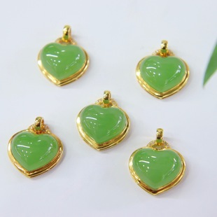 Fubei Diamond Jewelry [18K Gold with Diamond Inlaid with Hetian Jasper Apple Green Heart-Shaped Pendant] Loose Stone about 12*14mm