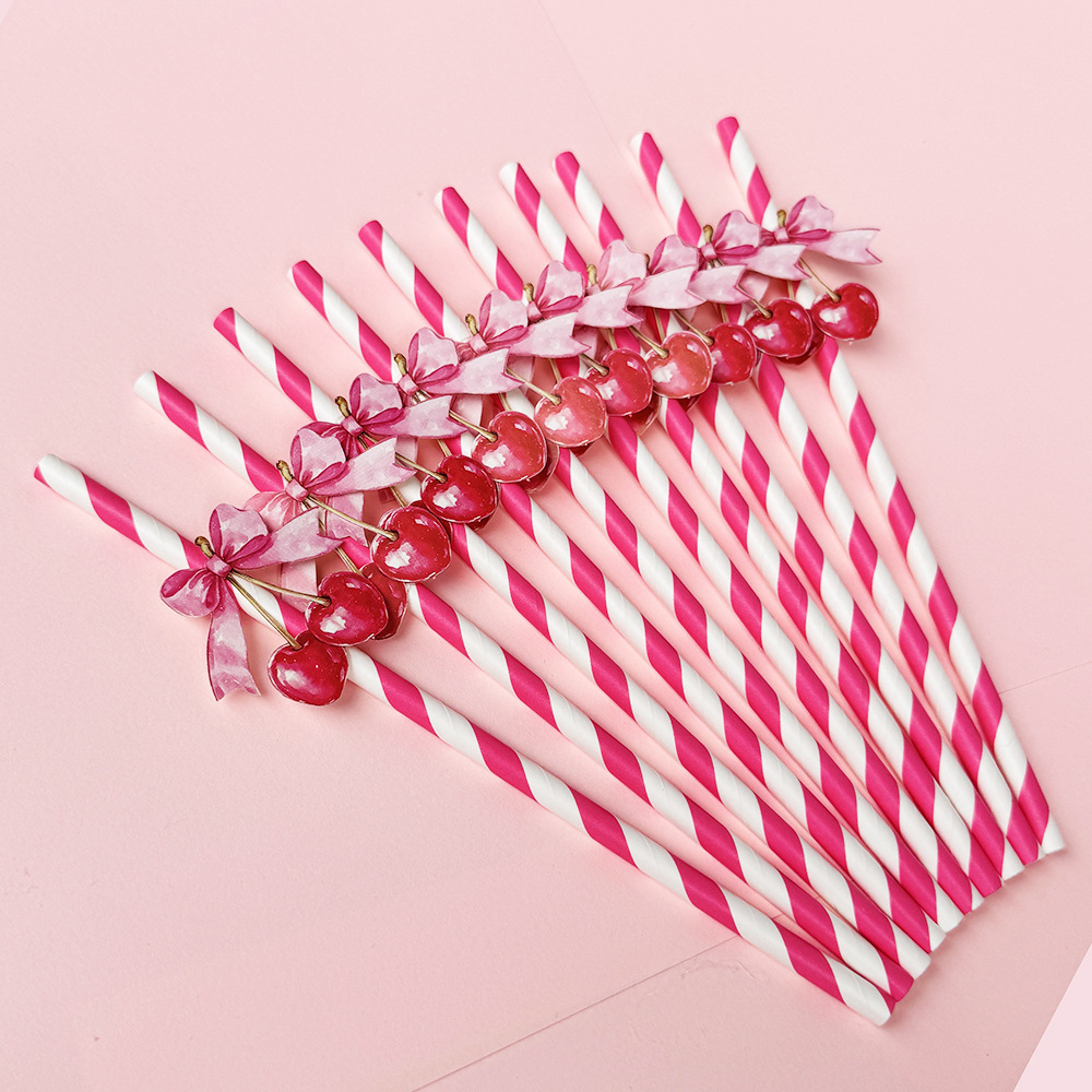 Suministros para fiestas transfronterizas Fruta creativa Limón Cereza Papel desechable Pajita Jugo Bebida Pajita Spot al por mayor