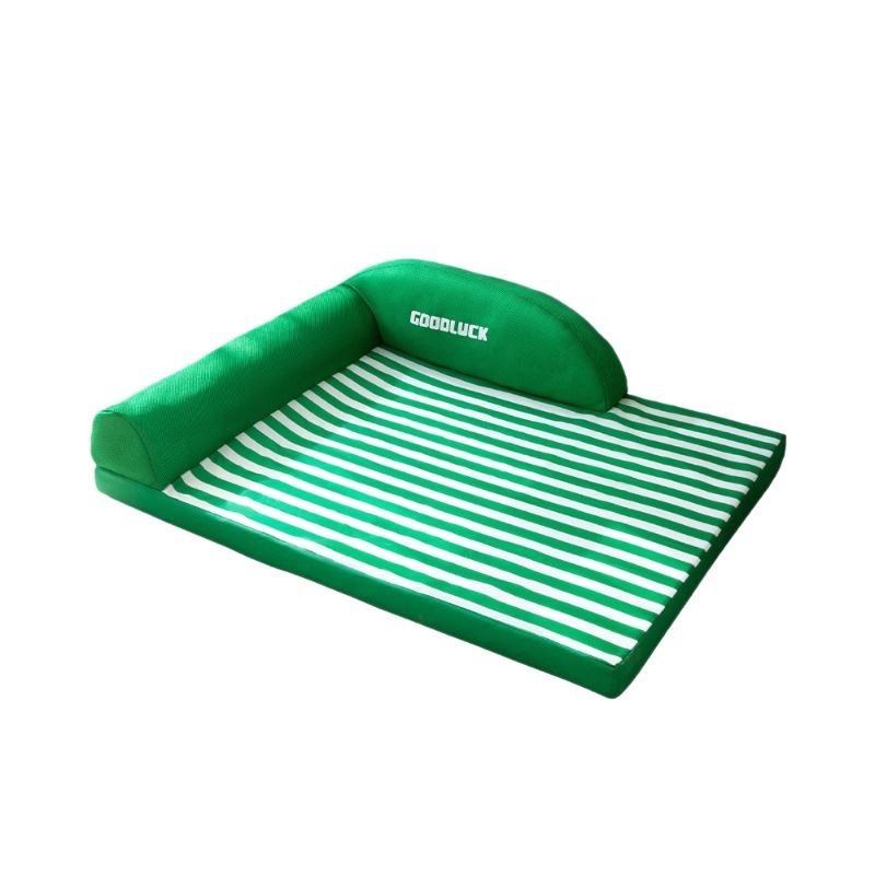 Sofá de respaldo simple a rayas verdes gran fondo de perros de pelo para proteger el cuello fría primavera y verano artículos para perros