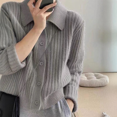 2025韩版新款polo领毛衣女春秋冬外搭设计感小众慵懒针织开衫外套