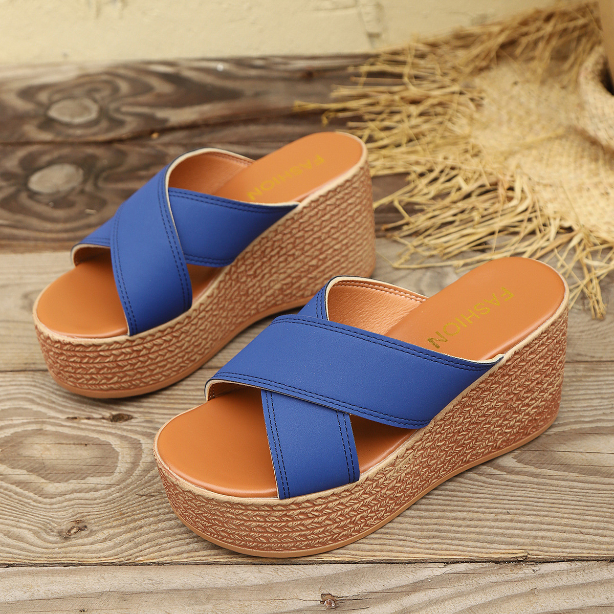 Sandali da spiaggia da donna, con suola spessa, primaverili ed estive, con tacco a zeppa, tinta unita, di grandi dimensioni_voghion.com