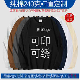 工厂直销长袖t恤定制图案logo工作服团服跨境纯棉光板T恤定制批发