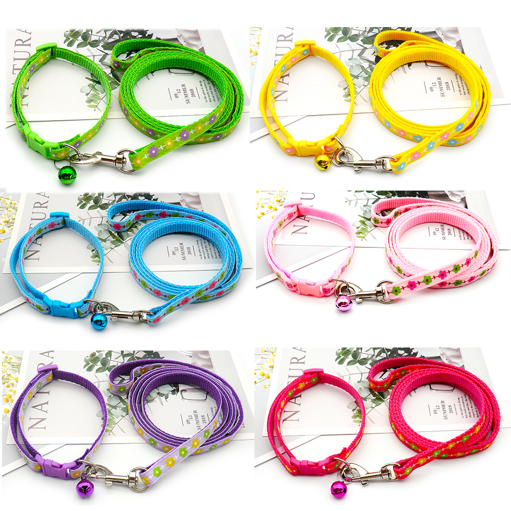Cartoon Little Flower Cat Collar Dog Leash Harness Walking Outdoor Pet Leash Set