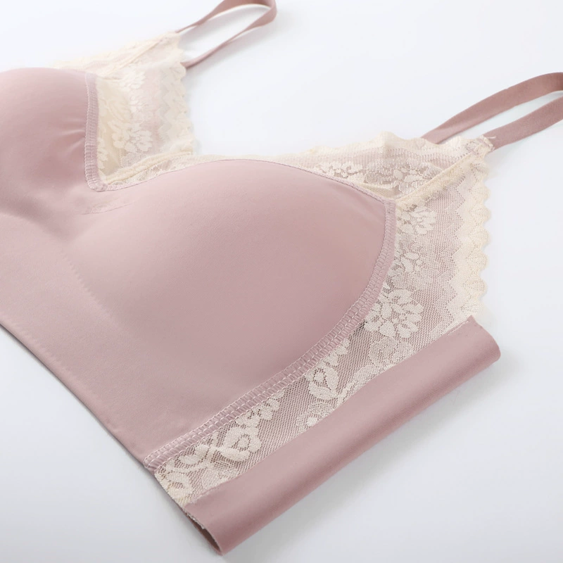 Lace thin underwear, supporting wireless bra for leisure, beautiful back