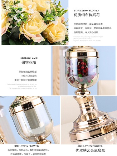 European-style vase decoration living room floral arrangement artificial flowers glass home furnishings decorative plate minimalist dining table living room decor
