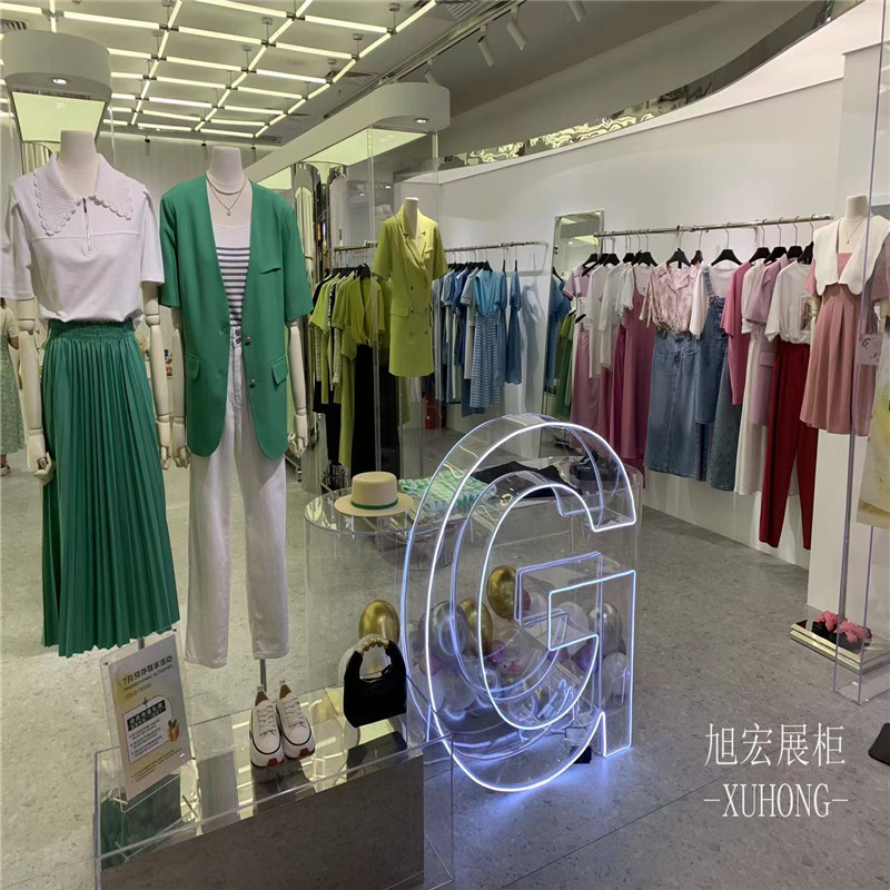 服装店展示架上墙不锈钢女装侧挂陈列架亚克力展示台服装高柜批发