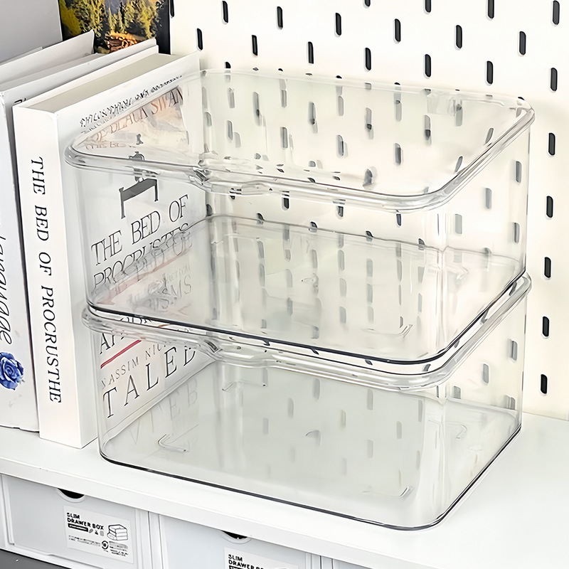 Flip-Top Desktop Storage Box Transparent Acrylic Dust-Proof Storage Box Bedroom Dormitory Office Storage Basket with Lid