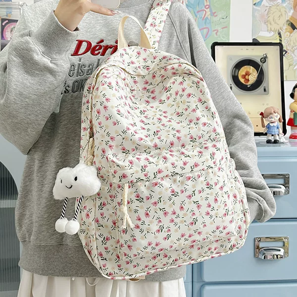 Fresh and Simple Printed Backpack for Female High School and College Students, College Style Campus Girl Backpack, Harajuku Travel Backpack for Women