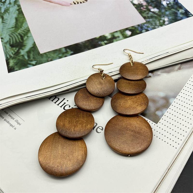 1 Pair Ethnic Style Circle Stoving Varnish Wood Drop Earrings display picture 2