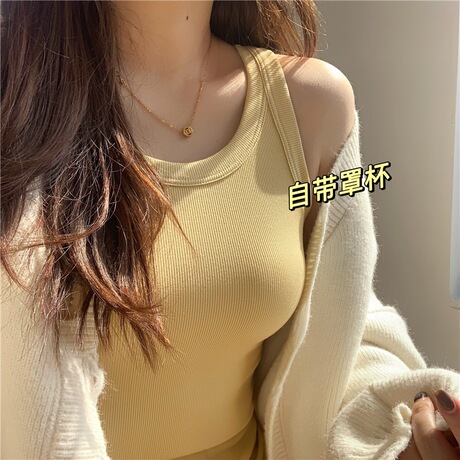 新款韩社螺纹吊带背心女带胸垫一体杯内搭夏季打底衫外穿纯色上衣