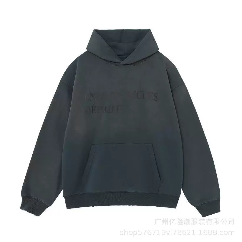美式潮牌ERD忧郁的富二代人像印花复古拼色男女情侣宽松帽衫卫衣