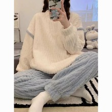 睡衣女秋冬款加厚加绒法兰绒珊瑚绒小香风少女学生宿舍家居服套装