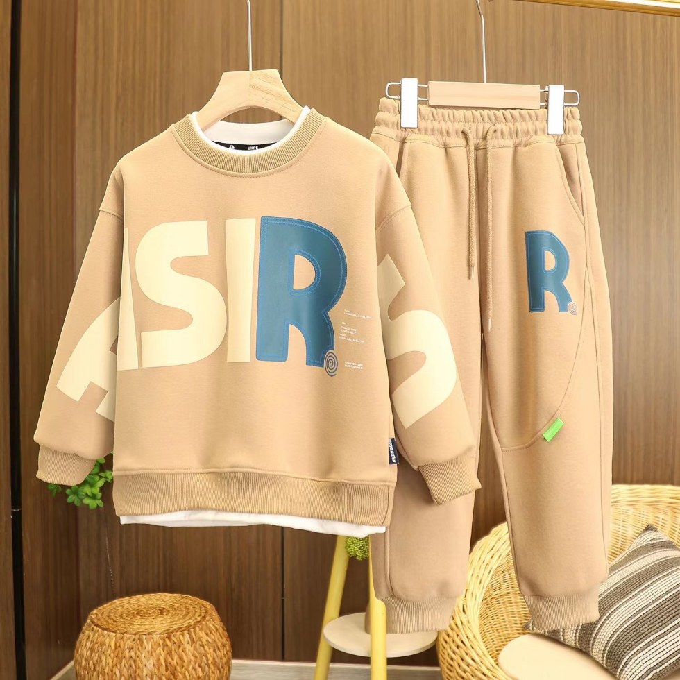 Mother & Kids Boys' Fleece Lined Thick Sweatshirt And Pants Autumn Outfit Set Children's Two Piece Clothing Trendy Toddler Clothing (3-7Y)_voghion.com