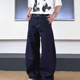 定制牛仔裤复古丹宁原色赤耳绿松石撞钉弯刀男女cleanfit宽松裤子
