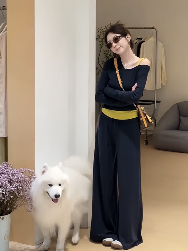 时尚休闲套装裙女2025秋季新款洋减龄假两件套头卫衣阔腿裤两件套|undefined