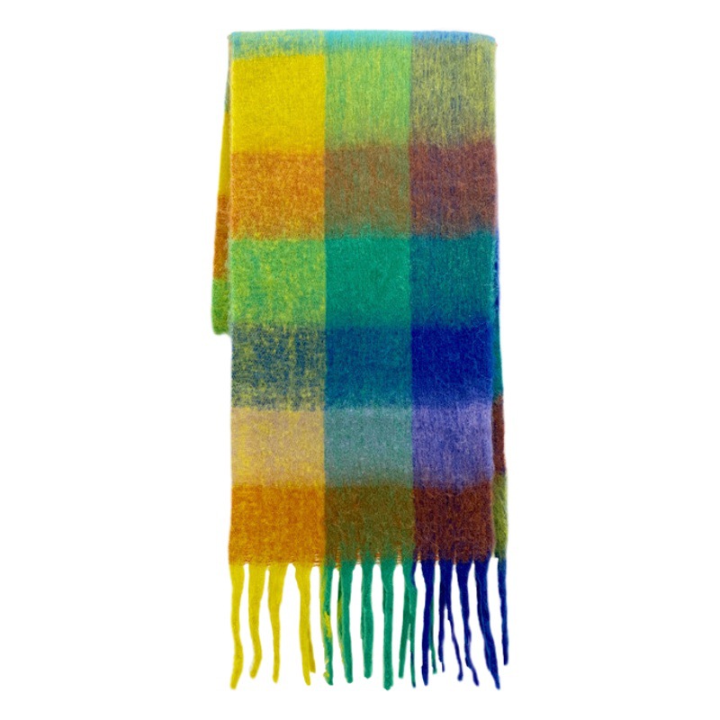 Scarf New ac warm rainbow plaid tassel European and American autumn and winter warm soft glutinous scarf shawl factory direct sales