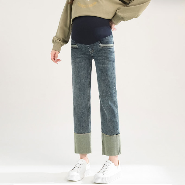 [Loss Clearance] Pregnant Women's Pants Spring and Autumn Wear Nine-point Straight Tube Cigarette Jeans Autumn New Pants Spring